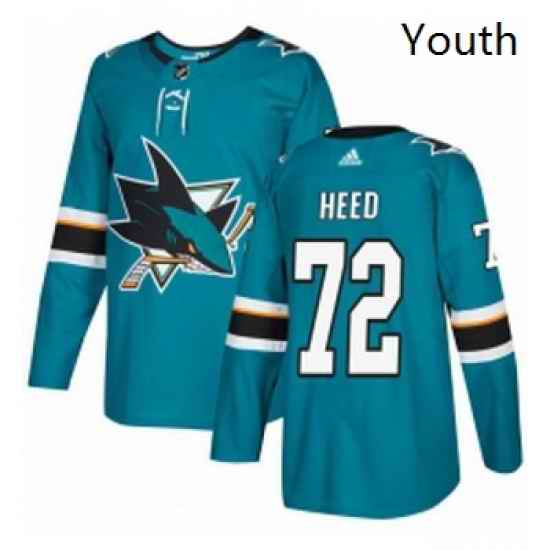 Youth Adidas San Jose Sharks 72 Tim Heed Premier Teal Green Home NHL Jersey
